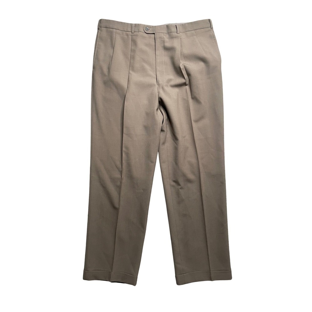 Hickey Freeman Mens Tan Pleated Dress‎ Pants Classic Fit Flat Front Size 36x30